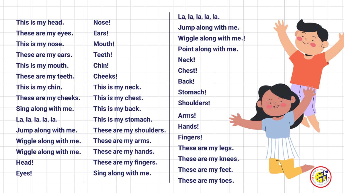 شعر کودکانه برای آموزش اعضای بدن به انگلیسی